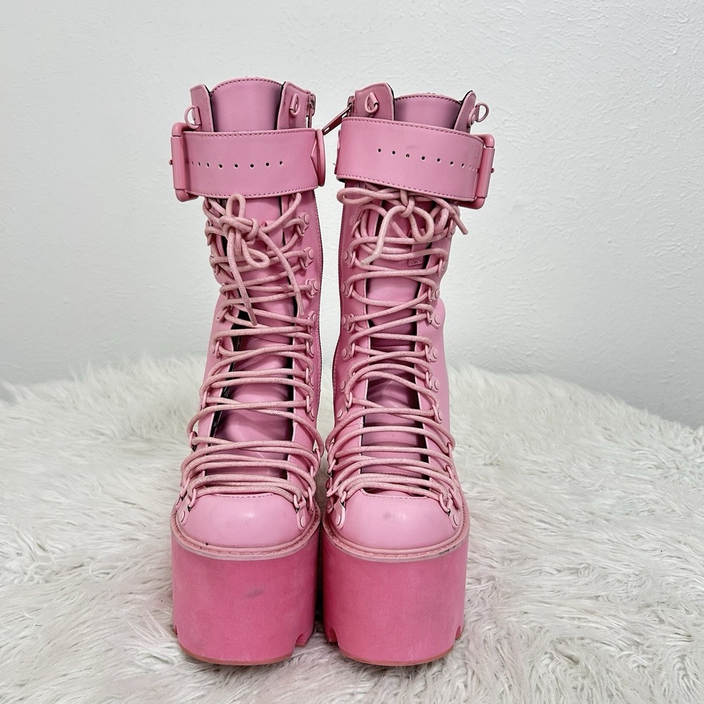 Dolls Kill Sugar Thrillz Bubblegum Traitor Platform Boots Pastel Goth Rave Sz 8 - Picture 2 of 11